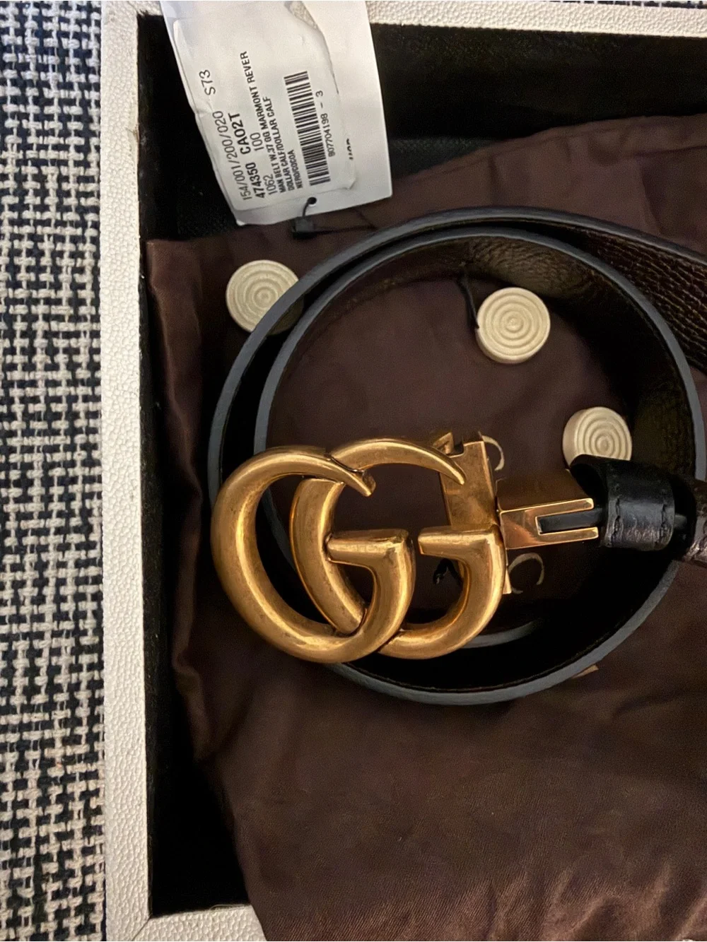 Gucci Men's reversible GG gold buckle brown and black size 100